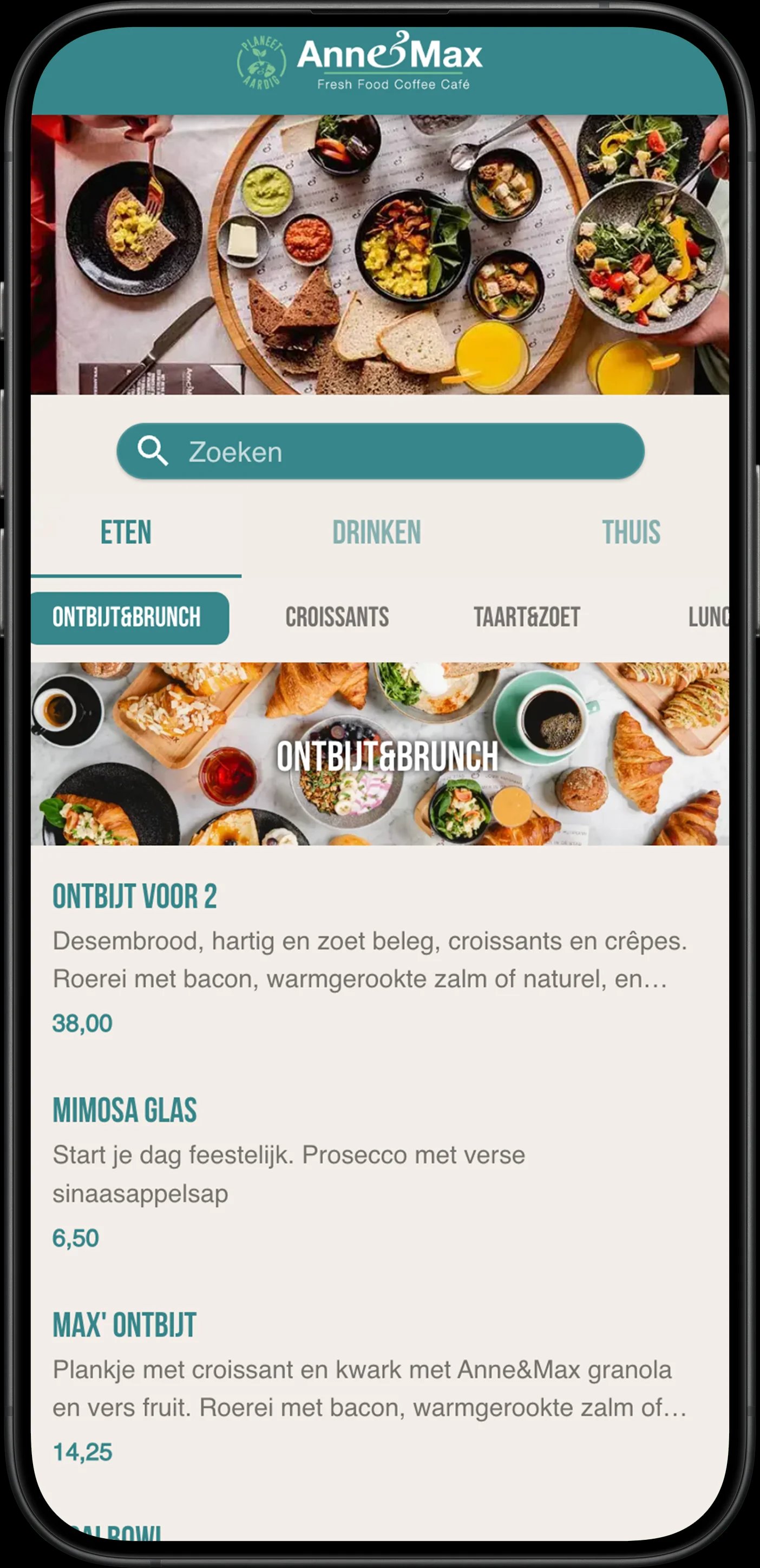 Anne&Max QR code menu - branded ordering solution for hospitality